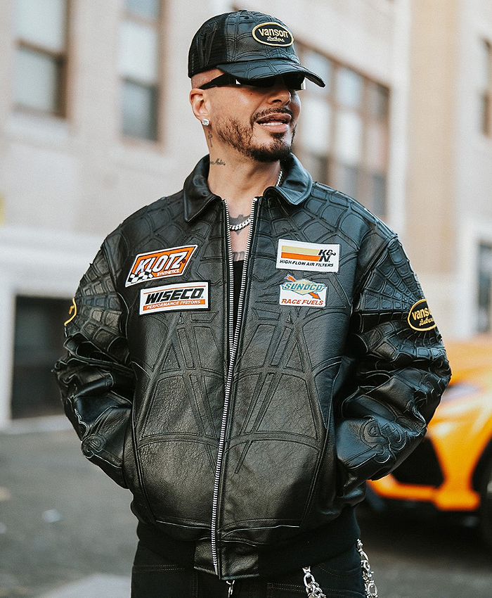 J Balvin Spider Web Leather Jacket