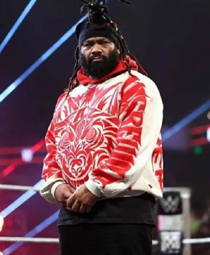 Jacob Fatu Monday Night RAW 2026 Red Wolf Graphic White Hoodie Front View