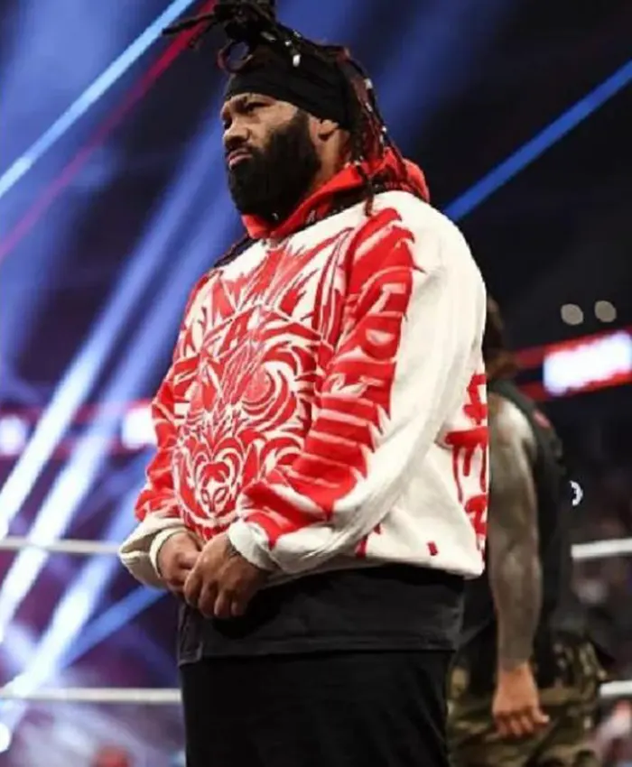 Jacob Fatu Monday Night RAW 2026 Red Wolf Graphic White Hoodie On Sale