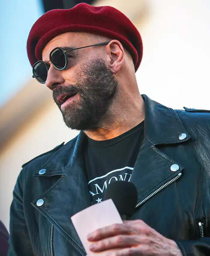 John Travolta Los Angeles Music Event 2026 Black Leather Jacket