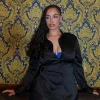 Jorja Smith Black Satin Button-Down Shirt