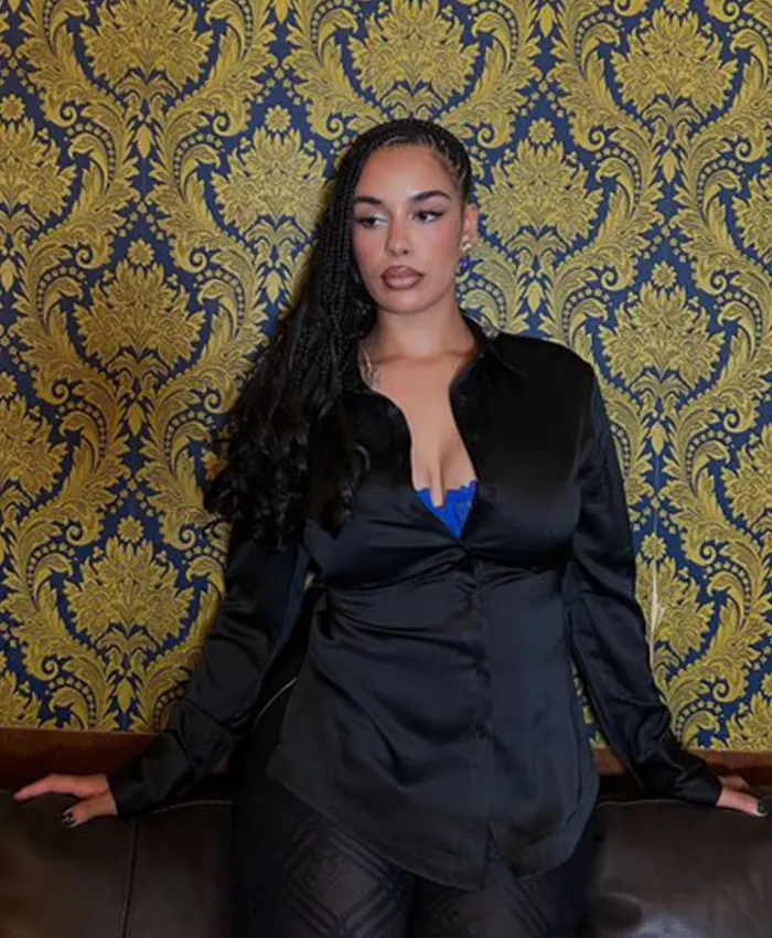 Jorja Smith Black Satin Button-Down Shirt