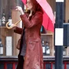 Joyce Hopkirk Movie Ink 2026 Claire Foy Brown Leather Trench Coat