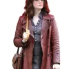 Joyce Hopkirk Movie Ink 2026 Claire Foy Brown Leather Trench Coat Front View