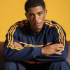 Jude Bellingham Lucozade Campaign Photoshoot 2026 Navy Blue with Yellow Stripes Adidas Jacket