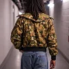 Green camouflage zip-up jacket with rib knitted cuffs and functional pockets