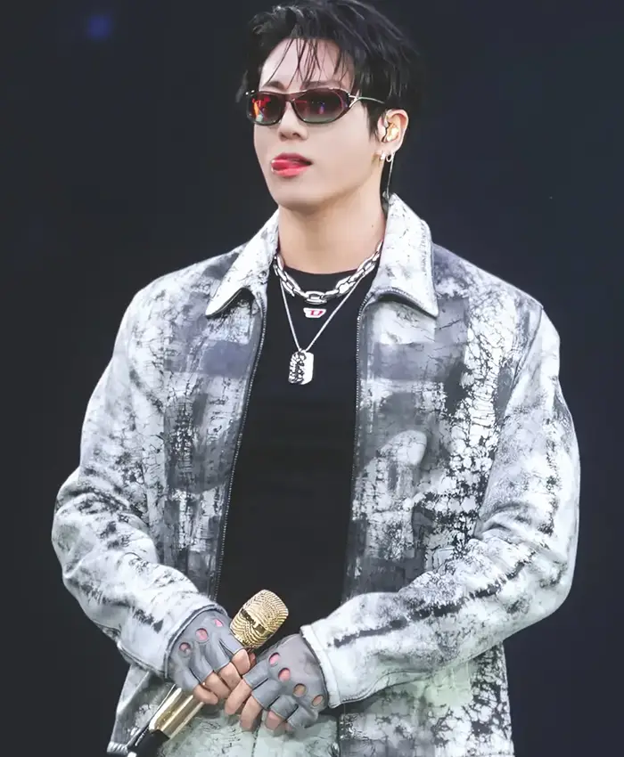 Jungkook BTS ARIRANG World Tour Chicago Diesel L-Pylon-A Cracked-Finish Leather Jacket Front