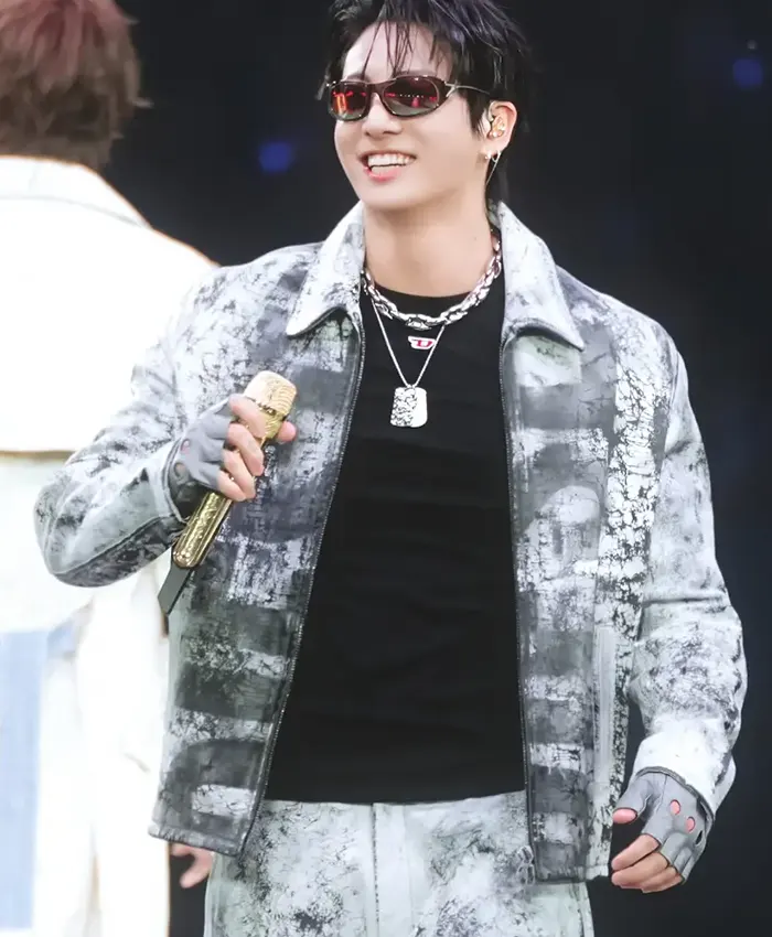 Jungkook BTS ARIRANG World Tour Chicago Diesel L-Pylon-A Cracked-Finish Leather Jacket