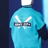 K-pop BTS Jungkook Army Zip Baseball Jumper Blue and Black Bomber Jacket Back View