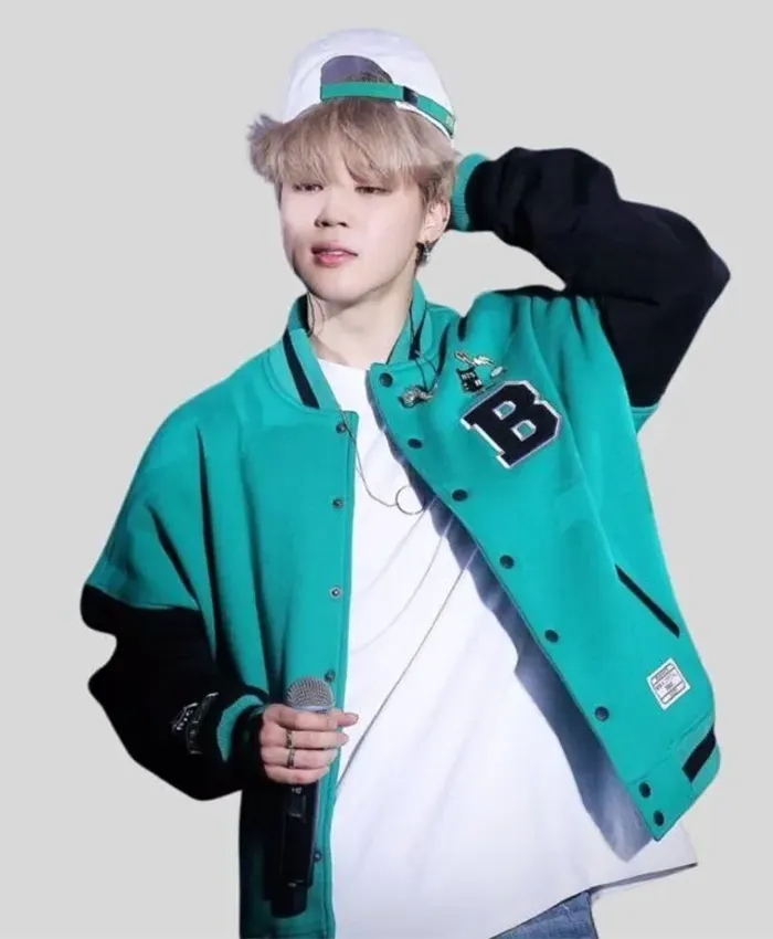K-pop BTS Jungkook Army Zip Baseball Jumper Blue and Black Bomber Jacket