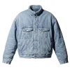 Kanye West Balenciaga Padded Blue Denim Trucker Jacket Front
