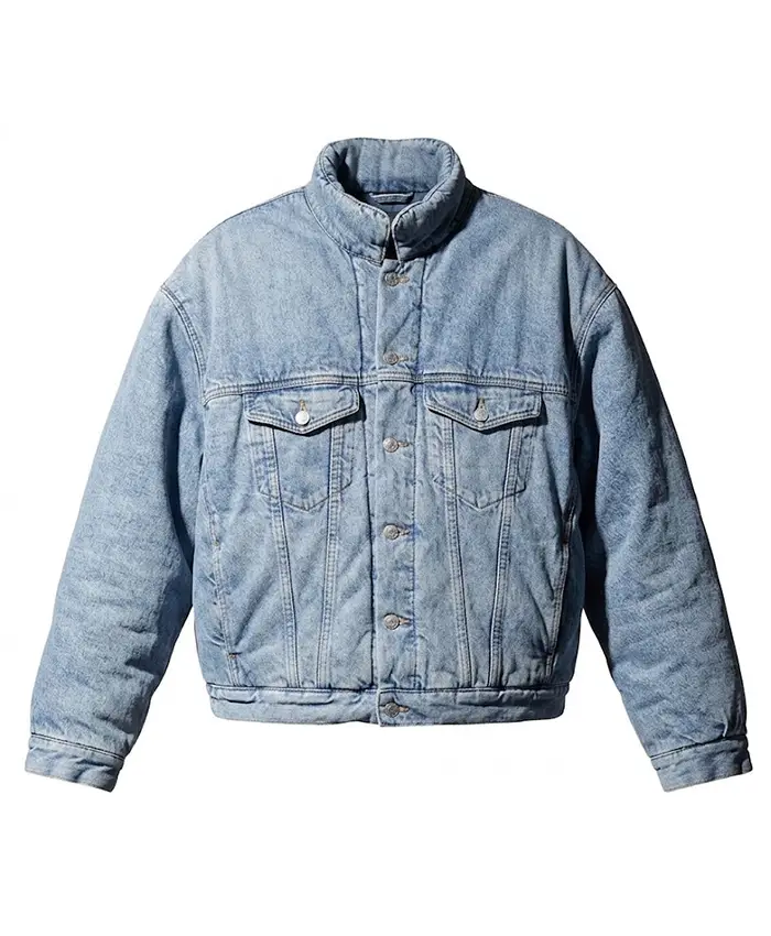 Kanye West Balenciaga Padded Blue Denim Trucker Jacket Front