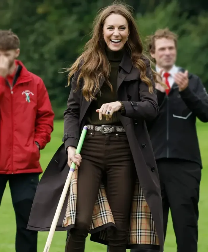 Kate Middleton Scotland Bute Shinty 2026 Black Trench Coat Front