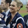 Kate Upton MLB Detroit Tigers Navy Blue & White Bomber Jacket Side