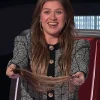 Kelly Clarkson TV Show The Voice US 2026 Checked Cropped Tweed Cardigan Front View