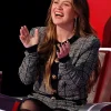 Kelly Clarkson TV Show The Voice US 2026 Checked Cropped Tweed Cardigan Shop now
