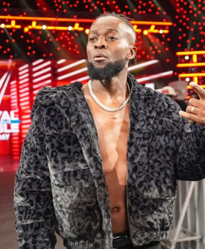 Kofi Kingston AEW Arrival Grey Leopard Print Jacket