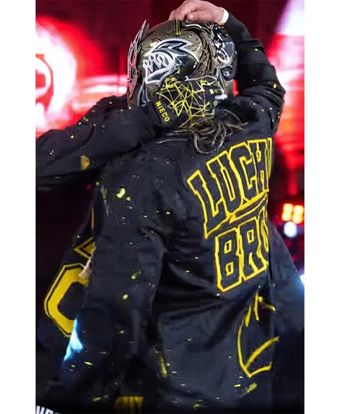 Lucha Bros WWE AAA Worlds Collide 2026 Black Bomber Jacket Back View