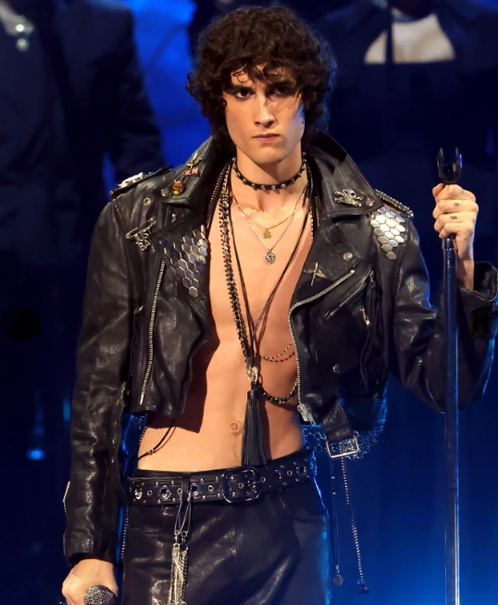 MTV Video Music Awards 2026 Sombr Paid Tribute to Michael Black Leather Jacket Front