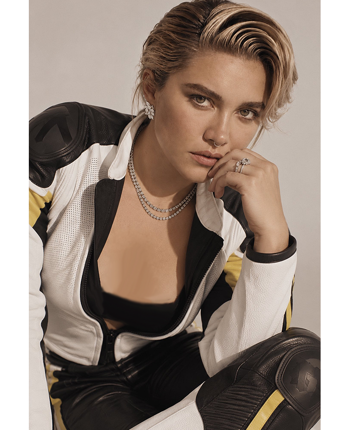 Magazine Photoshoot 2026 Florence Pugh The New Era Leather Moto Jacket Front