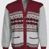 Men's Bellissimo V Neck Button-up Aztec Print Knitted Cardigan Sweater Red