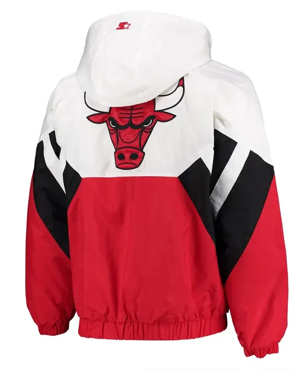 Men's Chicago Bulls Starter White and Red The Line-Up Oxford Hoodie Half-Zip Jacket