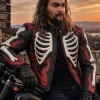 Men's Halloween Skeleton Skull & Flames Gothic Leather Biker Jacket Front