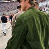 NASCAR Cup Series 2026 Brad Pitt Green Suede Bomber Jacket Back View