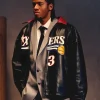 NBA Philadelphia 76ers The King and The Answer Iverson 3 Black Leather Jacket Front