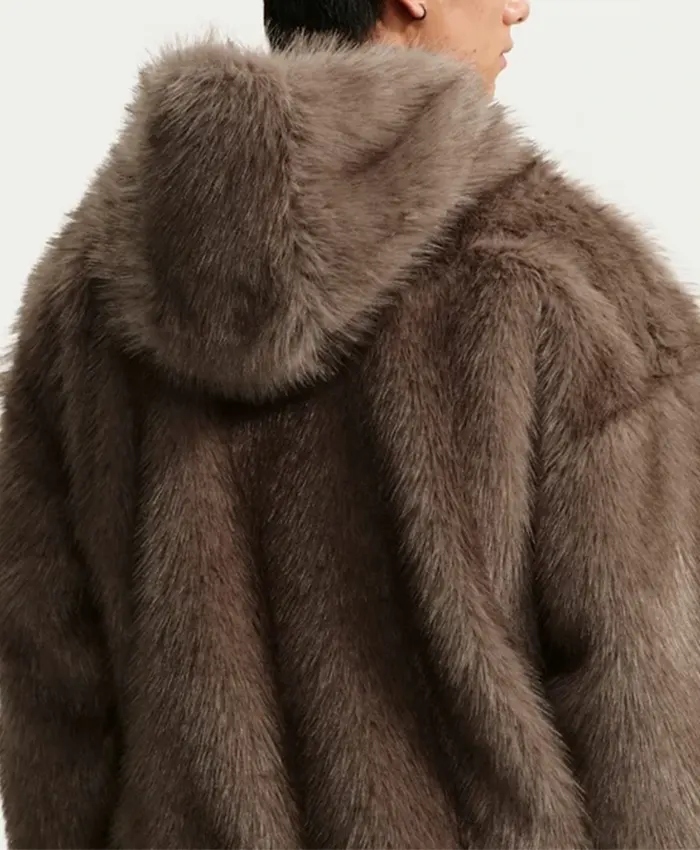 NBA Superstar Ja Morant Nike Brown Fur Hooded Jacket Back