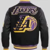 National Basketball Association 2026 Los Angeles Lakers Logo Black Wool Varsity Jacket Back View