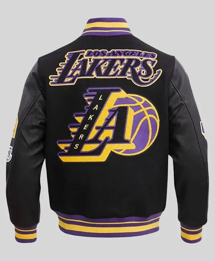 National Basketball Association 2026 Los Angeles Lakers Logo Black Wool Varsity Jacket Back View