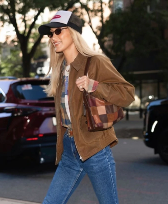 New York City 2026 Street Style Bella Hadid Brown Cotton Jacket