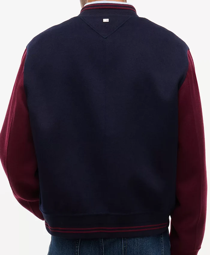 New York Fashion Week 2026 Josh Hart Tommy Hilfiger NY Label Wool-Cashmere Blue Varsity Jacket Back View