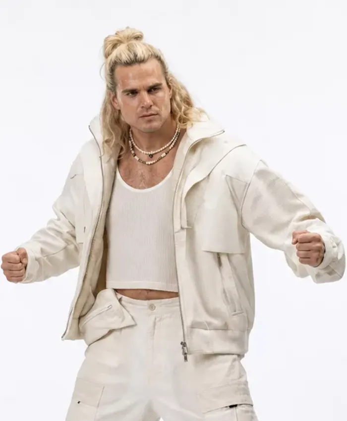 Noah Centineo Movie Street Fighter 2026 White Fleece Jacket