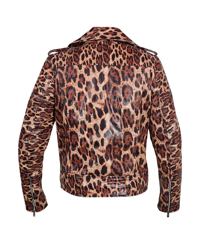 Order Now Leopard Print Real Leather Biker Jacket for Men And Women Back