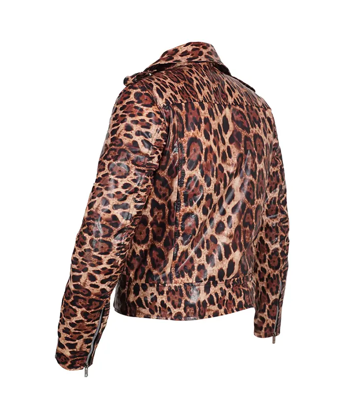 Order Now Leopard Print Real Leather Biker Jacket for Men And Women Side