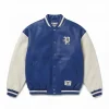 Pelle Pelle x 1994 Sport Authentic Navy Blue and Beige Leather Varsity Jacket