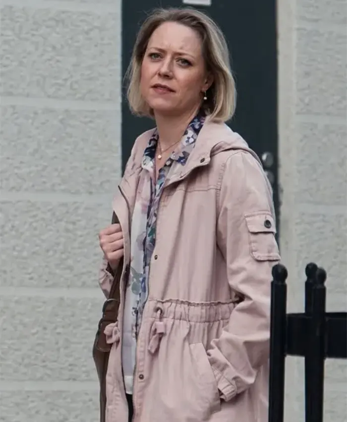 Petra Abrahamsson TV Series Blood Sacrifice 2026 Frida Liljevall Pink Hooded Trench Coat