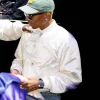 Pharrell Williams White Louis Vuitton Monogram Flower Satin Bomber Jacket