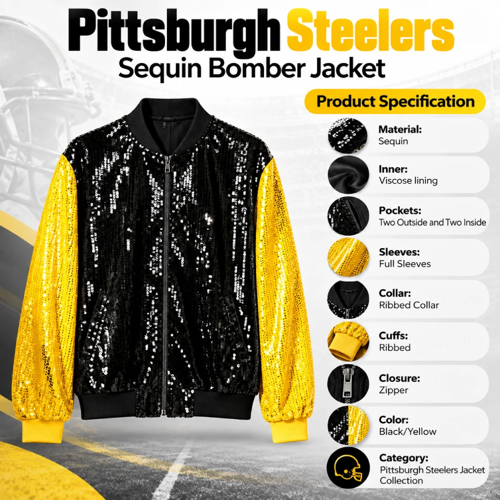 Pittsburgh Steelers Sequin Bomber Jacket Infographic