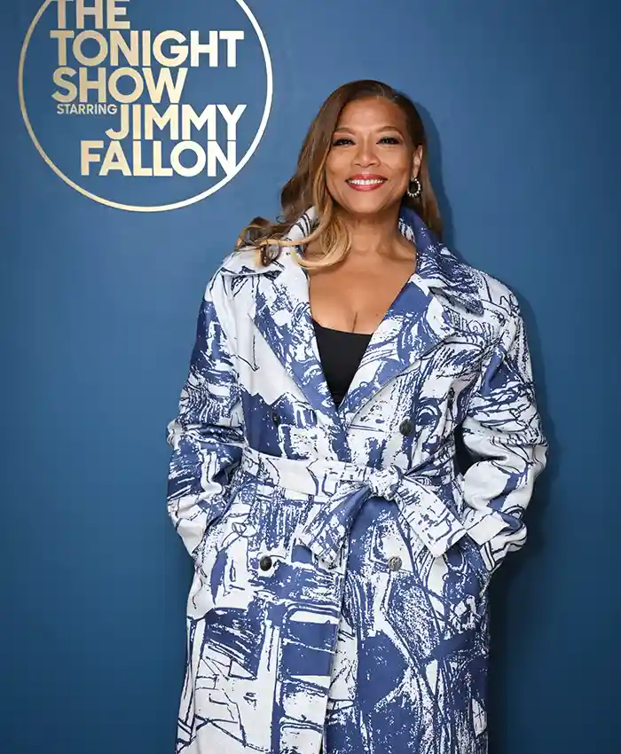 Queen Latifah The Tonight Show Starring Jimmy Fallon 2026 KidSuper Printed Trench Coat Front