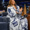 Queen Latifah The Tonight Show Starring Jimmy Fallon 2026 KidSuper Printed Trench Coat Side