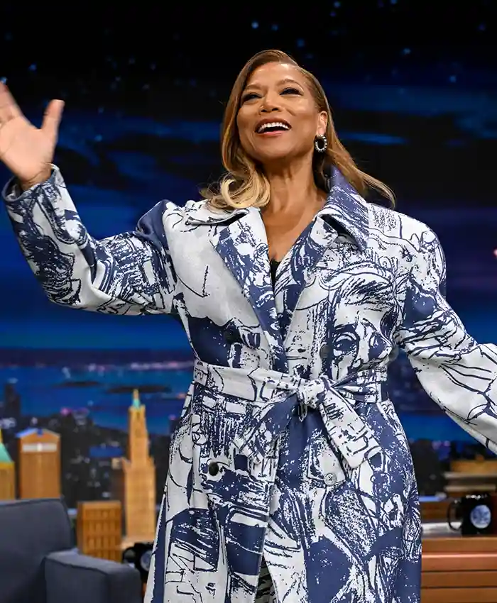 Queen Latifah The Tonight Show Starring Jimmy Fallon 2026 KidSuper Printed Trench Coat