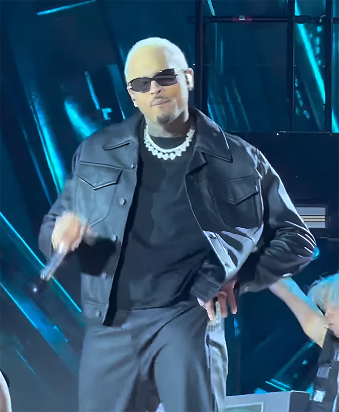 R&B Tour Concert 2026 Chris Brown Black Leather Jacket Front View