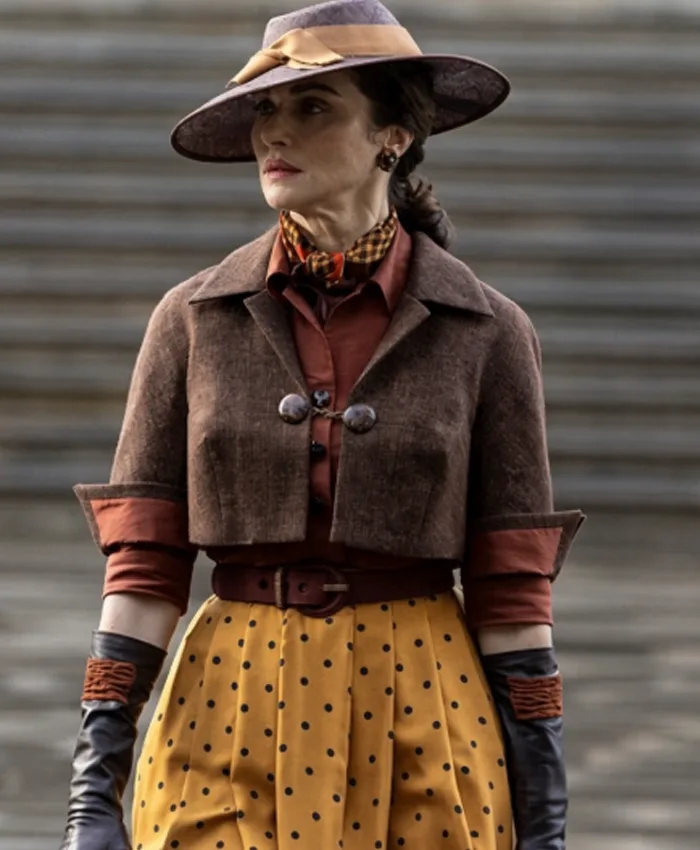 Rachel Weisz On Set The Mummy 4 Brown Cropped Jacket Front