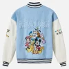 Realism x Disney Mickey & Co Characters Blue and White Denim Varsity Jacket