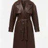 Reebok x Angel Reese Chocolate Brown Leather Belted Trench Coat