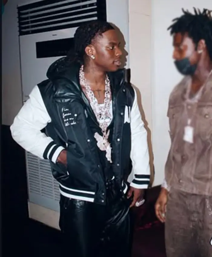 Rema Live Stream Session White and Black Hooded Letterman Varsity Jacket