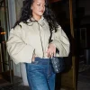 Rihanna Leaving Siena Restaurant Paris 2026 Beige Cotton Jacket